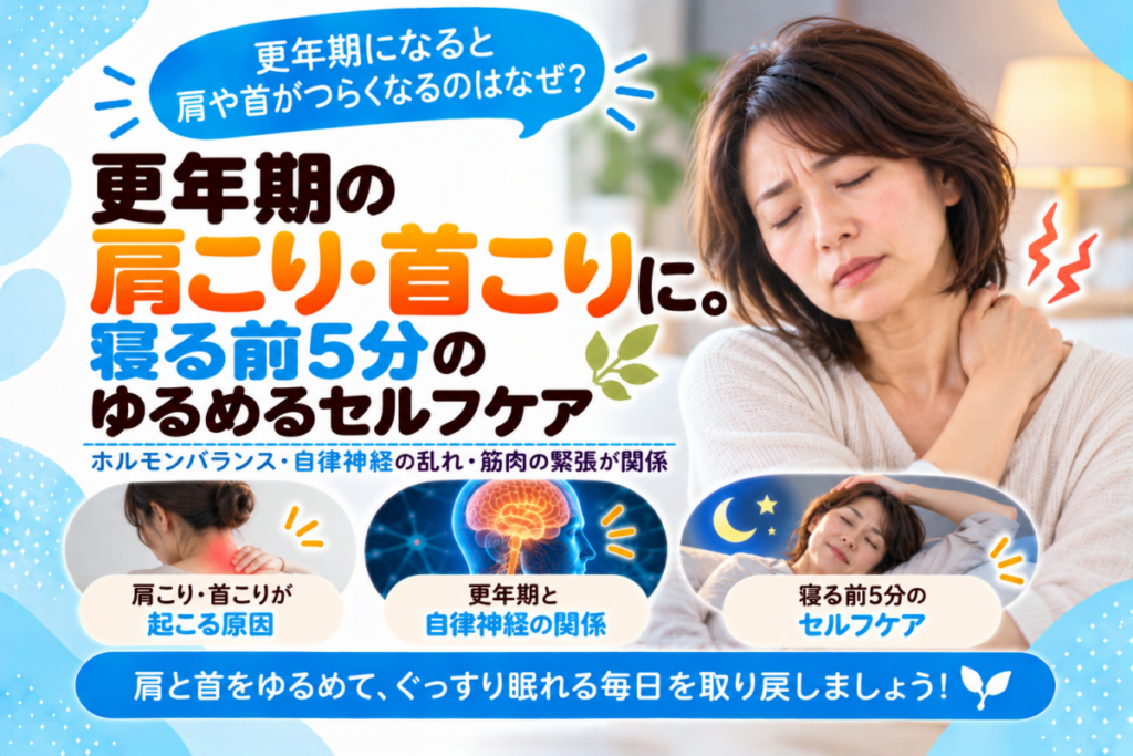 更年期の肩こり・首こりに悩む女性|寝る前5分のセルフケア